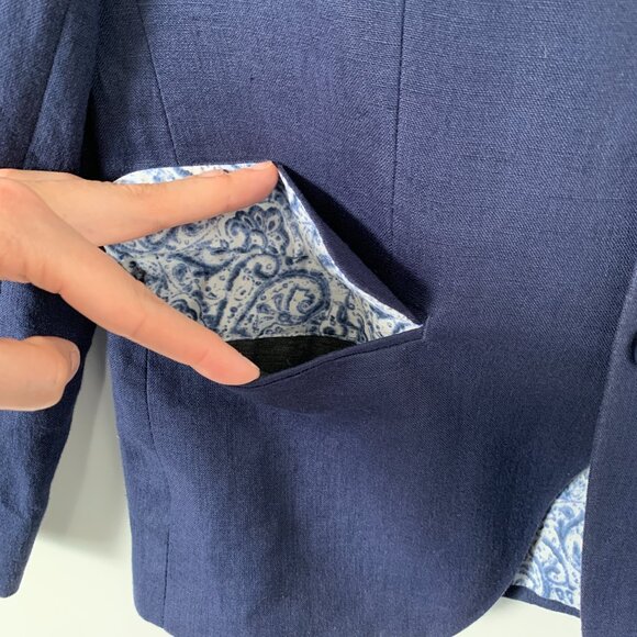 LAUREN by Ralph Lauren | 100% Linen Women’s Blazer Navy Blue - Picture 9 of 16